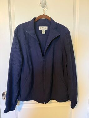 Orvis Women’s Large Petite Navy Textured Full Zip Travel Jacket